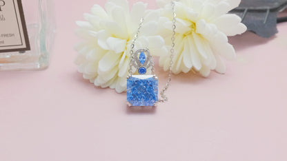 S925 Sterling Silver Blue Gemstone Luxury High-End Necklace.