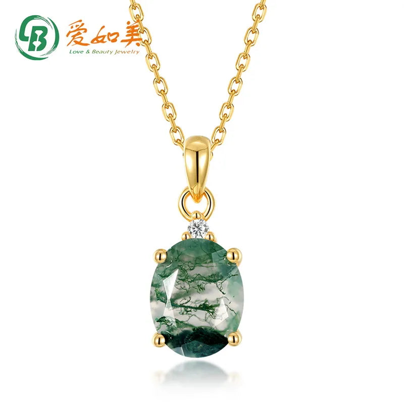 Hot Selling Good Quality Moss Agate Stone Oval Shape Gemstone Pendant 925 Sterling Silver Retro Pendant Custom