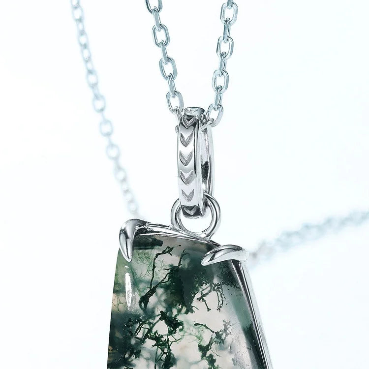 New Design Wholesale Price Jewelry Exquisite Sterling Silver 925 Dainty Chain Natural Green Moss Agate Pendant