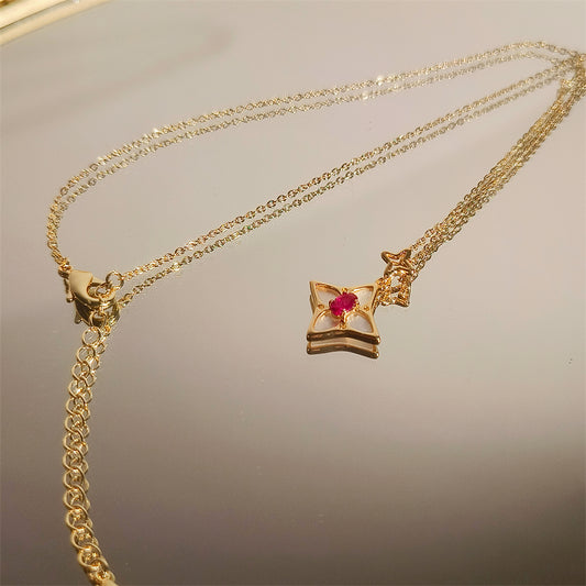 Diamond shaped rose red zircon necklace